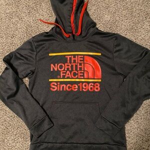 The North Face Men's Black Crewneck Sweatshirt with Red & Yellow Logo